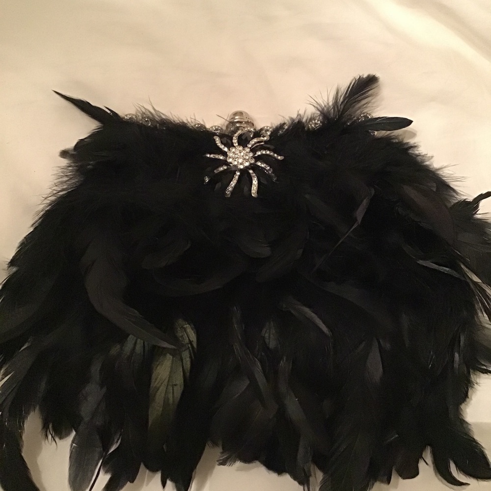 Handmade black feather handbag